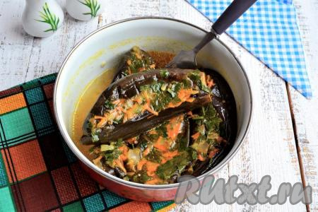 Квашеные баклажаны с морковью, чесноком и зеленью