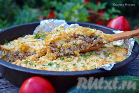 Картофельная запеканка с фаршем, сливками и сыром в духовке