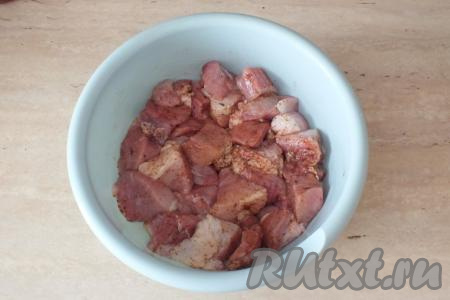 Обмажьте тщательно нарезанное мясо со всех сторон аджикой с маслом.