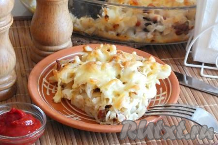 Запеканка из макарон с курицей и сыром в духовке