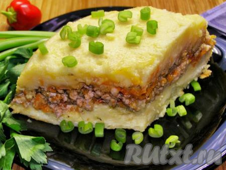 Картофельная запеканка с фаршем и овощами