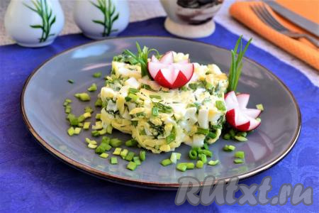 Салат с зелёным луком, яйцами и сыром