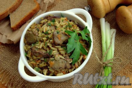 Рис с куриной печенью
