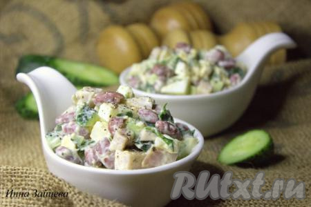Салат из консервированной красной фасоли и ветчины
