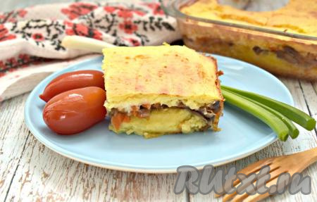 Картофельная запеканка с шампиньонами и сыром в духовке