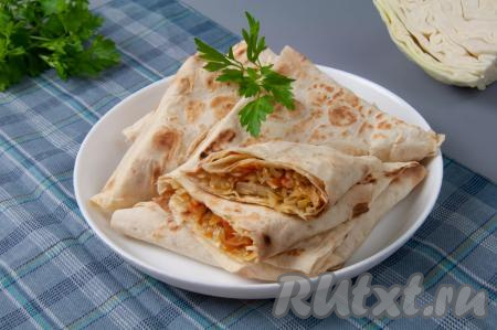 Пирожки с капустой из лаваша на сковороде