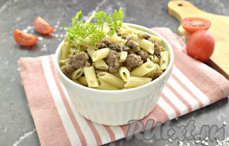Макароны по-флотски с грибами и фаршем