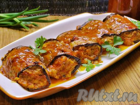 Рулетики из баклажанов с фаршем в духовке