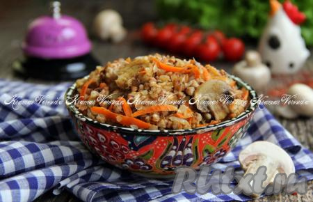 Гречка с шампиньонами и курицей в духовке