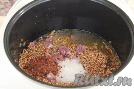 Влить в чашу воду комнатной температуры, добавить соль и специи по вкусу.