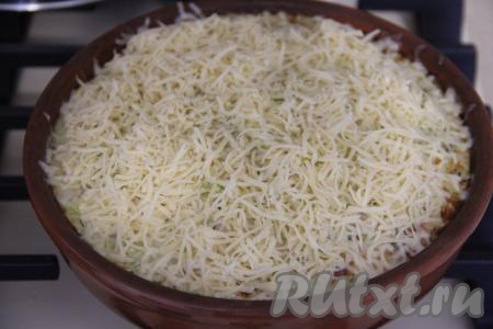 Кабачковую запеканку с курицей готовить в разогретой духовке при температуре 190 градусов минут 30. Затем достать запеканку, присыпать натёртым сыром и отправить в духовку ещё на 10 минут (до расплавления сыра).