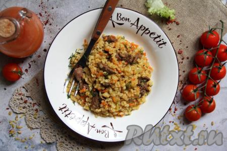 Булгур с куриной печенью