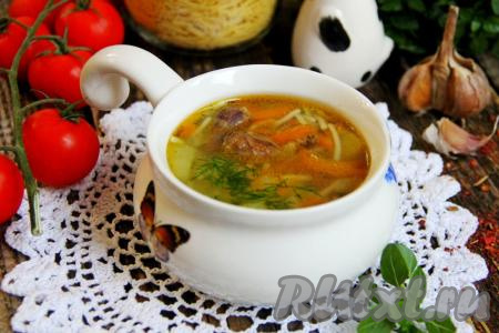 Суп с куриными сердечками и вермишелью