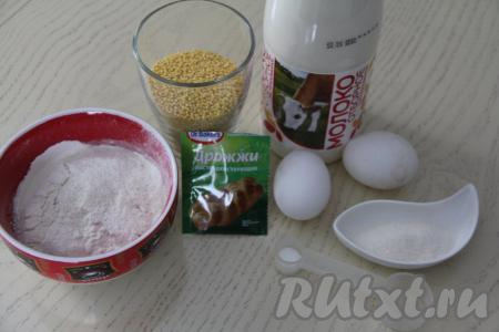 Подготовить продукты для приготовления блинов из пшённой каши на дрожжах. 