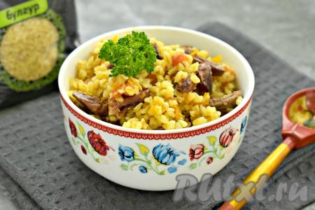 Куриные сердечки с булгуром в мультиварке