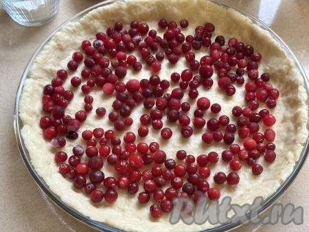 Затем разложить клюкву по дну формы.