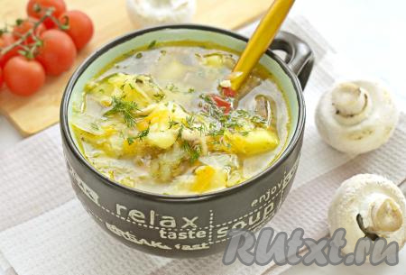 Щи с курицей и грибами 