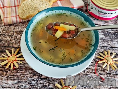 Суп с тушёнкой и консервированной фасолью