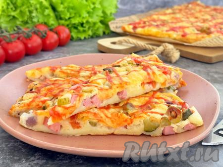 Пицца на жидком тесте на молоке без дрожжей