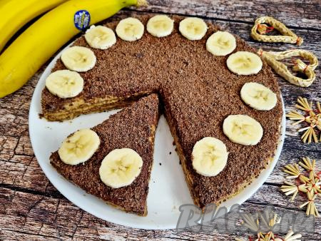 Торт из вафельных коржей со сгущёнкой и бананом