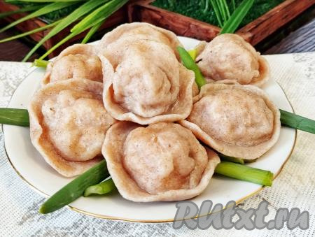 Сварившиеся пельмени из цельнозерновой муки выкладываем на тарелку и горячими подаём к столу, дополнив любимым соусом или сметаной.