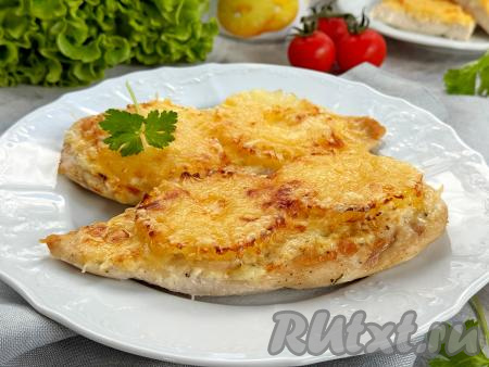 Куриные отбивные с ананасами и сыром в аэрогриле