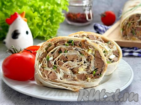 Рулет из лаваша с куриной печенью