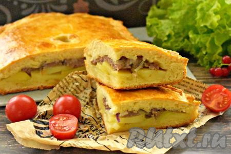 Пирог с мясом и картошкой на сметане в духовке