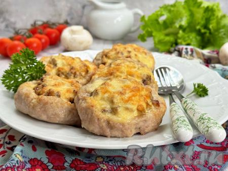 Гнёзда из фарша с грибами и сыром в аэрогриле