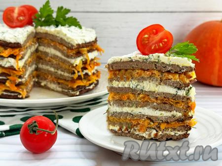 Печёночный торт с творожным сыром