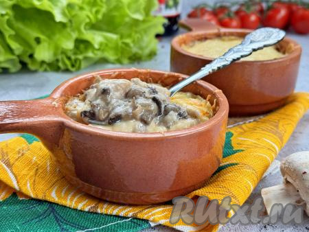 Жульен с курицей и грибами с соусом "Бешамель"