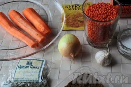 Ингредиенты для приготовления супа из красной чечевицы без мяса 