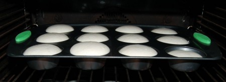 Получившуюся яблочно-белковую массу разложить по формочкам для кексов или по силиконовым формочкам, заполняя на 2/3 объёма, и отправить в духовку, нагретую до 60 градусов.