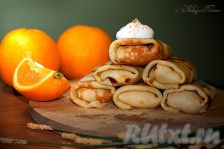 Апельсиновые блинчики с творожной начинкой