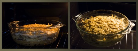 Верх блинного пирога с грибами обмазываем майонезом и посыпаем тертым сыром. Ставим в горячую духовку (170-180 °С) на 15 минут.
