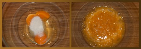 Приготовим блинчики - смешаем яйца, сахар и соль. Аккуратно взобьем венчиком или ложкой.

