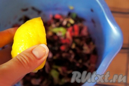 Заправить подготовленную овощную смесь лимонным соком, посолить.