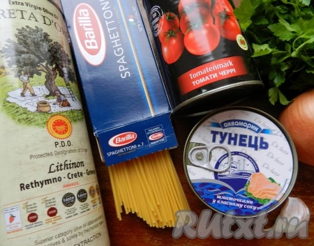 Ингредиенты для приготовления спагетти с тунцом