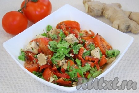 Овощной салат с маринованным сыром Тофу и семенами льна, рецепт с фото.