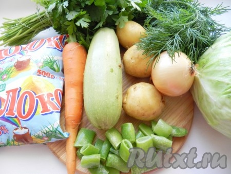 Ингредиенты для приготовления овощного супа без мяса (с молоком)