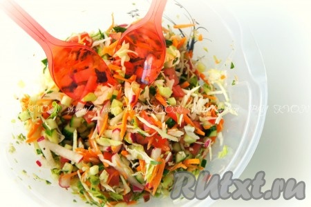 Лёгкий, вкусный и очень летний овощной салат готов!
