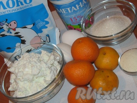 Ингредиенты для приготовления творожной запеканки с мандаринами