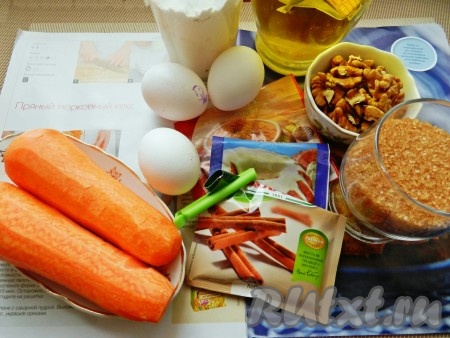 Ингредиенты для приготовления морковного кекса с орехами