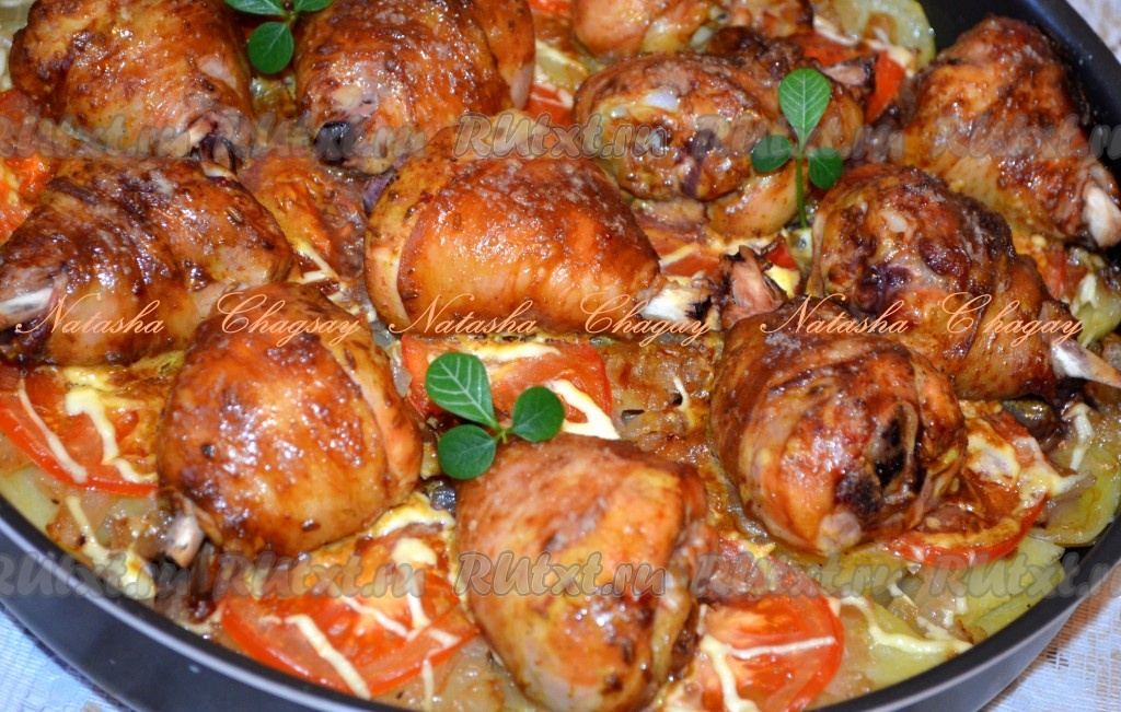 Куриные голени в духовке — в майонезе, с чесноком и специями