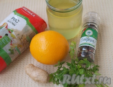 Ингредиенты для приготовления апельсинового супа с рисовыми шариками