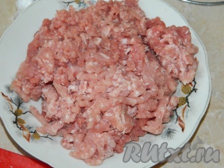 Свинину промыть, обсушить, нарезать на кусочки и пропустить мясо через мясорубку.