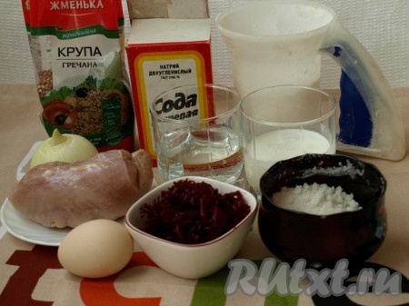 Ингредиенты для приготовления плетёных блинчиков с курицей и гречкой