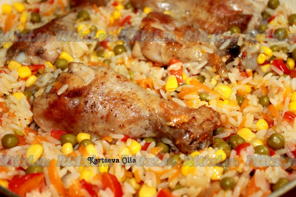 Рис с курицей и овощами на сковороде — как приготовить рис с курицей — простой рецепт