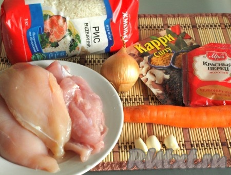 Ингредиенты для приготовления риса с курицей в духовке