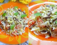Салат с куриной печенью, помидорами и капустой